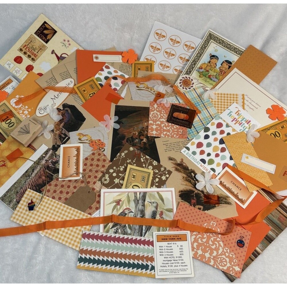 Junk Journal Scrapbook Kit 60+ Items Orange Theme Ephemera Mixed Media
